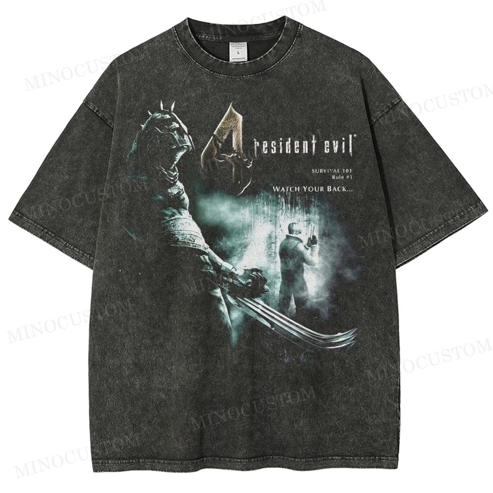 Horror Game Graphic with Monster and Fog Washed T-Shirt
