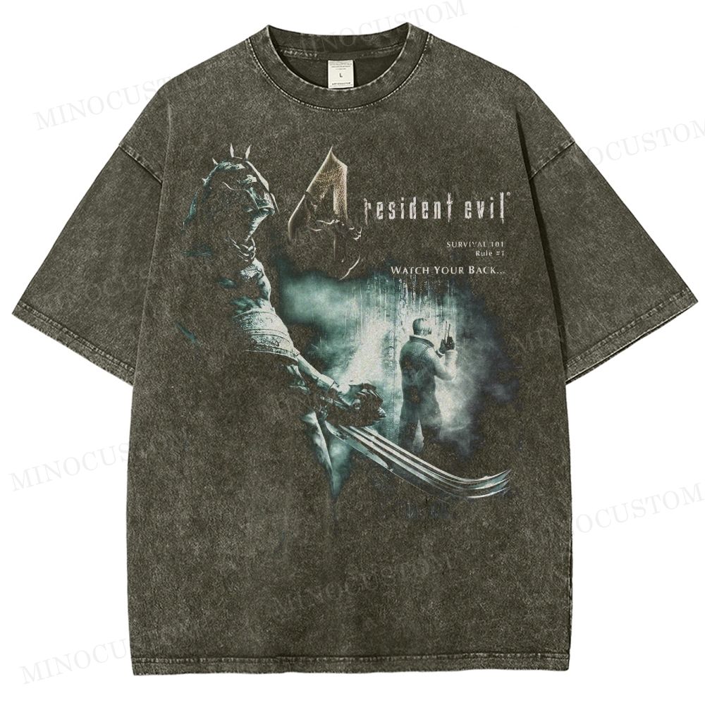 Horror Game Graphic with Monster and Fog Washed T-Shirt