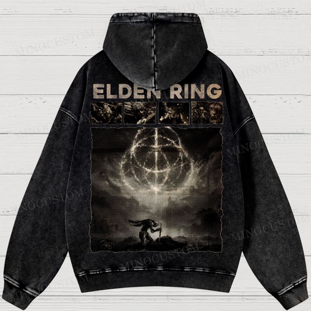 Elden Ring Dark Fantasy Washed Hoodies 