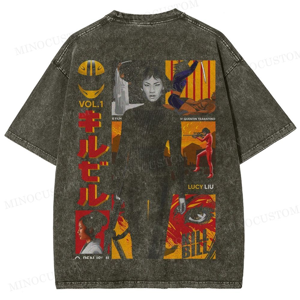 Kill Bill: Vol. 1 Martial Arts Action Collage Graphic Washed T-Shirt