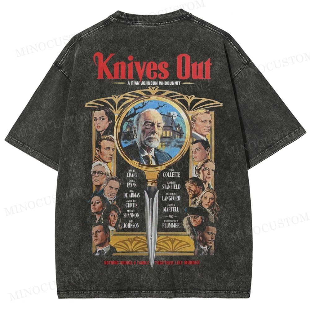 Knives Out Mystery Thriller Retro Poster Graphic Washed T-Shirt
