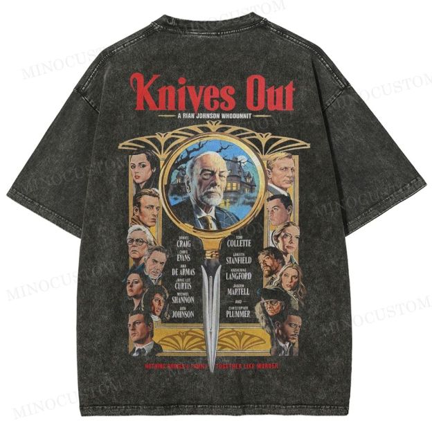 Knives Out Mystery Thriller Retro Poster Graphic Washed T-Shirt