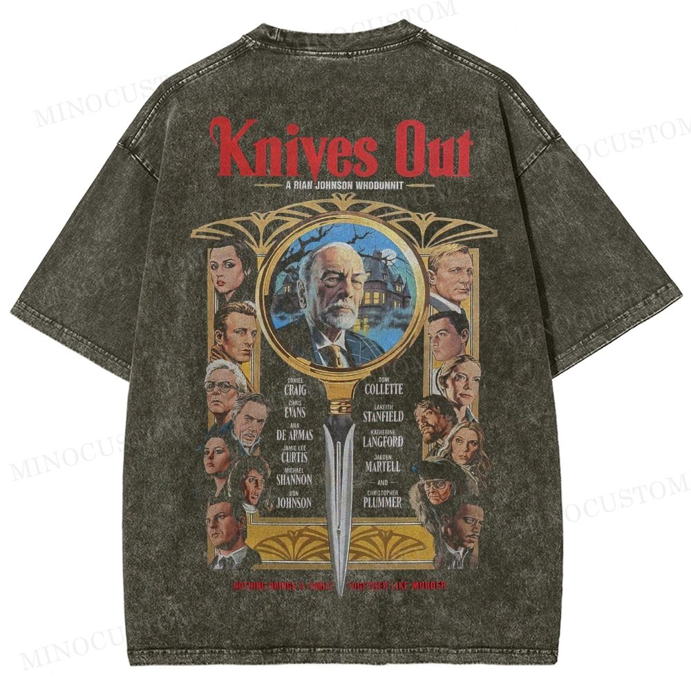 Knives Out Mystery Thriller Retro Poster Graphic Washed T-Shirt