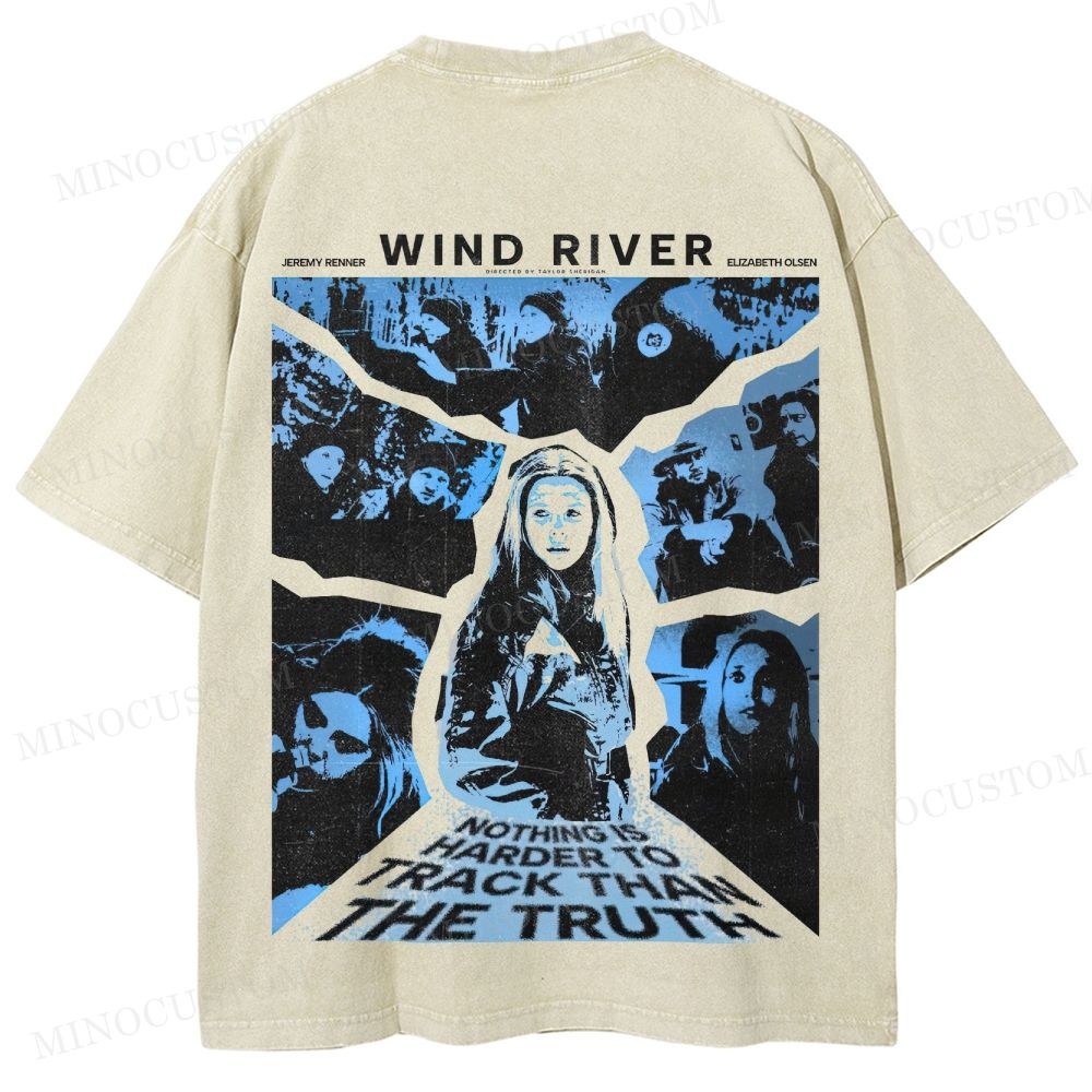 Wind River Crime Thriller Retro Collage Graphic Washed T-Shirt