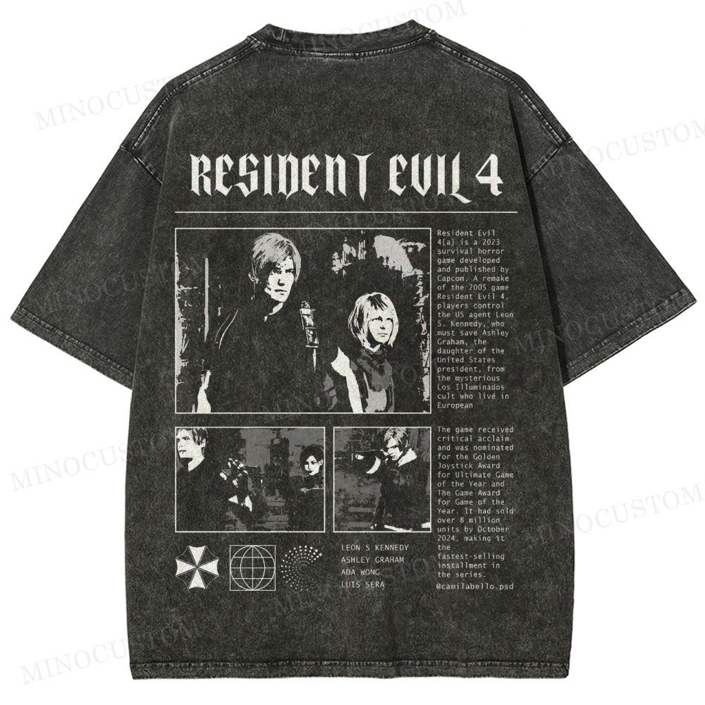 Resident Evil 4 (Remake) Survival Horror Retro Collage Graphic Washed T-Shirt