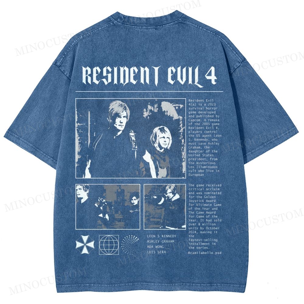 Resident Evil 4 (Remake) Survival Horror Retro Collage Graphic Washed T-Shirt