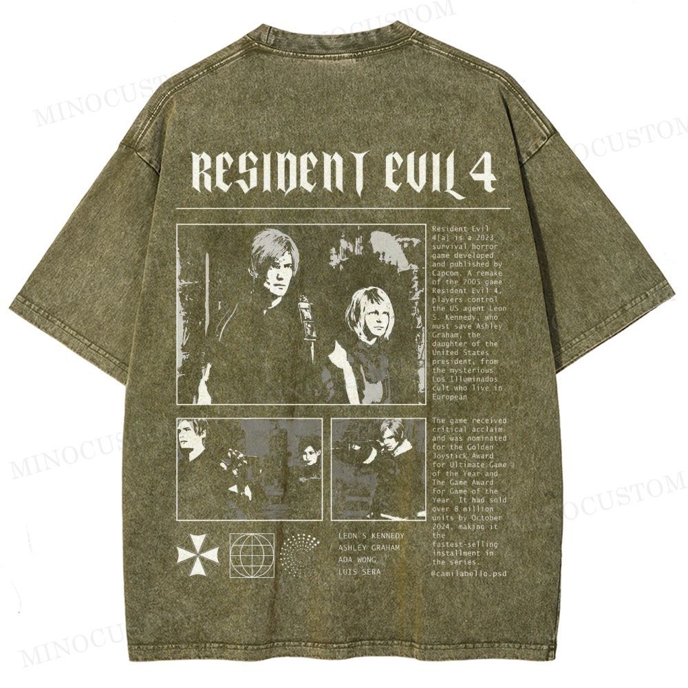 Resident Evil 4 (Remake) Survival Horror Retro Collage Graphic Washed T-Shirt