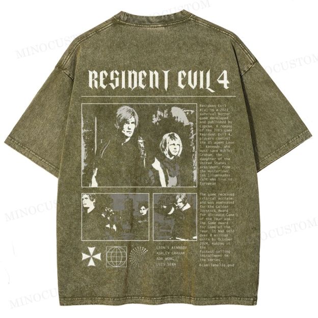 Resident Evil 4 (Remake) Survival Horror Retro Collage Graphic Washed T-Shirt