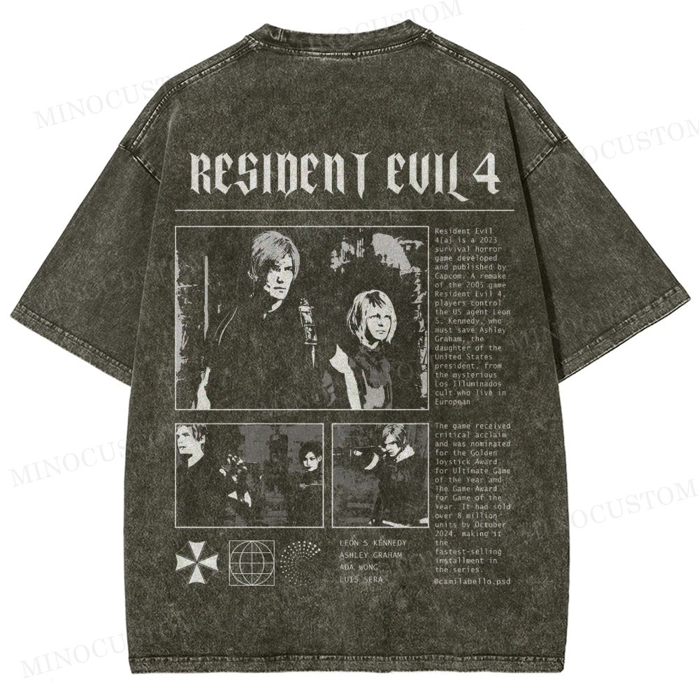 Resident Evil 4 (Remake) Survival Horror Retro Collage Graphic Washed T-Shirt