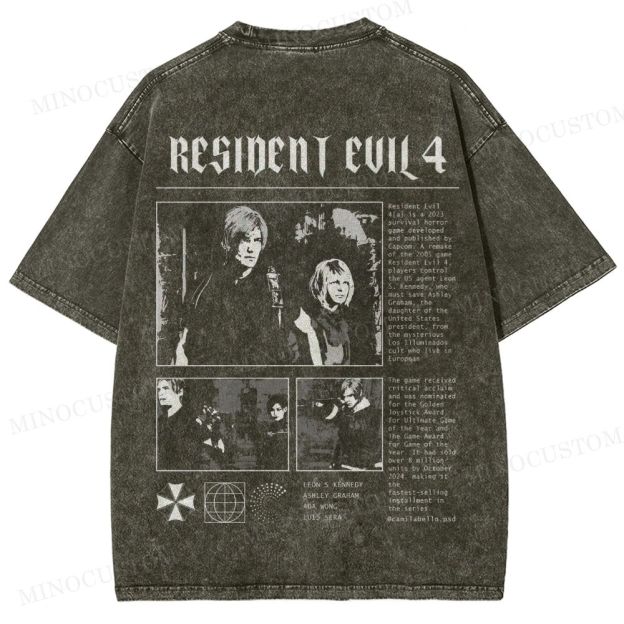 Resident Evil 4 (Remake) Survival Horror Retro Collage Graphic Washed T-Shirt