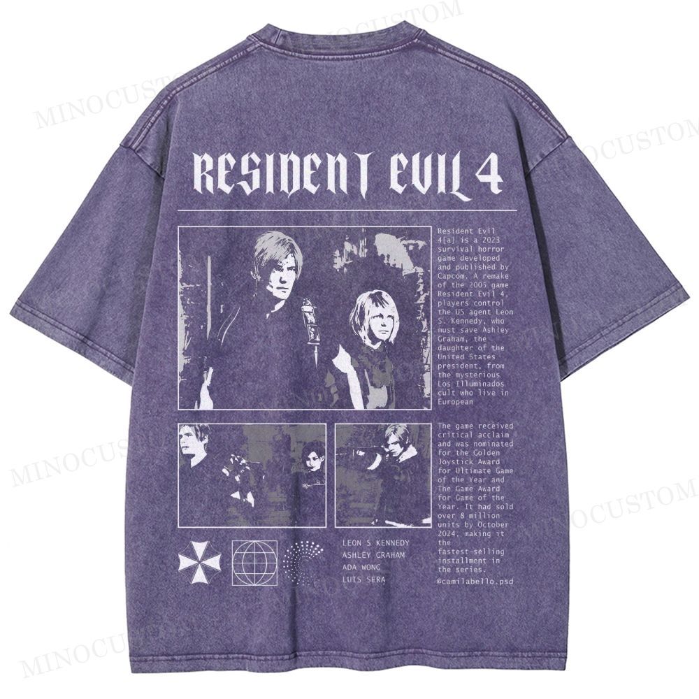 Resident Evil 4 (Remake) Survival Horror Retro Collage Graphic Washed T-Shirt
