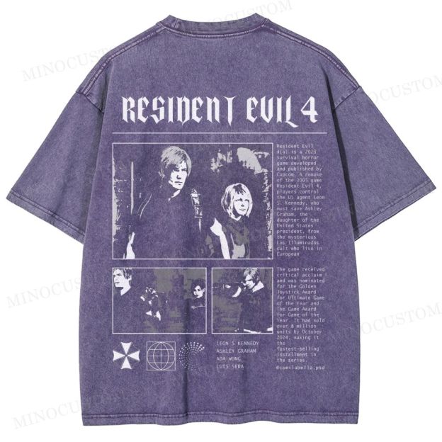 Resident Evil 4 (Remake) Survival Horror Retro Collage Graphic Washed T-Shirt