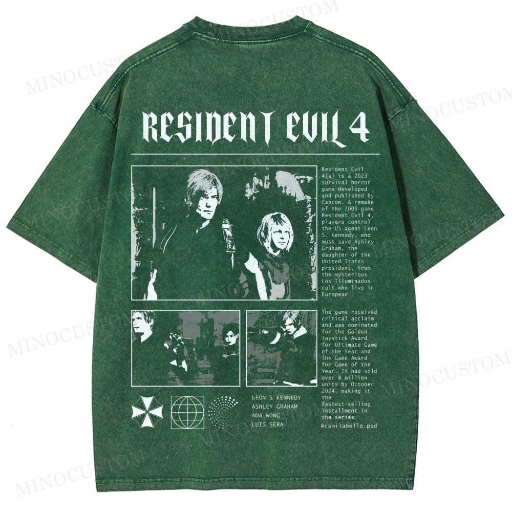 Resident Evil 4 (Remake) Survival Horror Retro Collage Graphic Washed T-Shirt