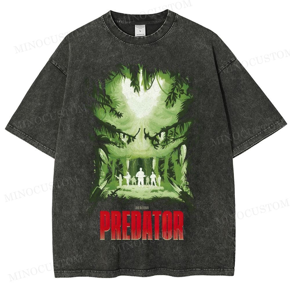 Predator Sci-Fi Action Jungle Poster Graphic Washed T-Shirt