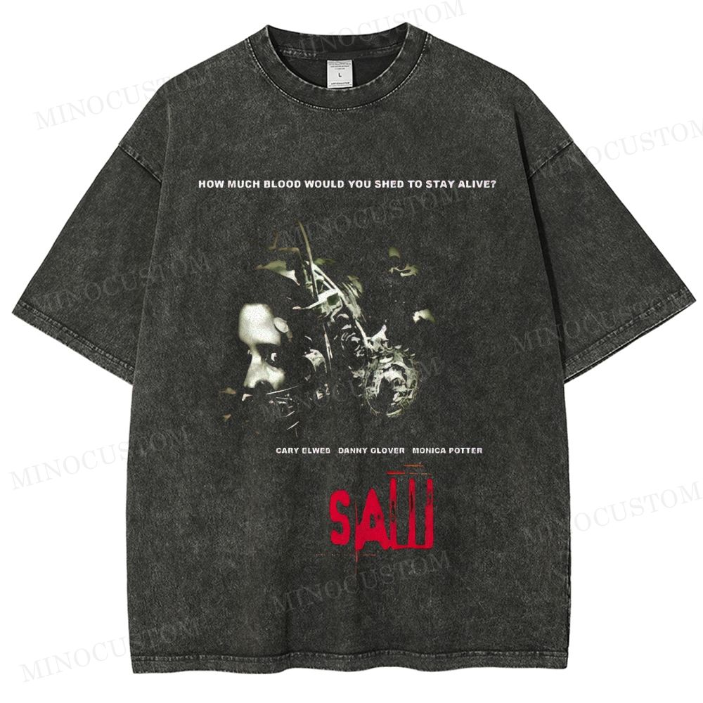 Saw Torture Horror Retro Poster Graphic Washed T-Shirt 