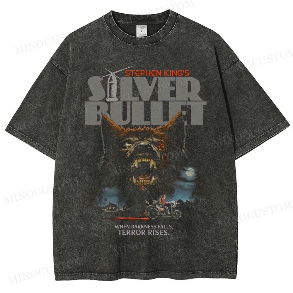 Silver Bullet Stephen King Werewolf Horror Retro Poster Graphic Washed T-Shirt