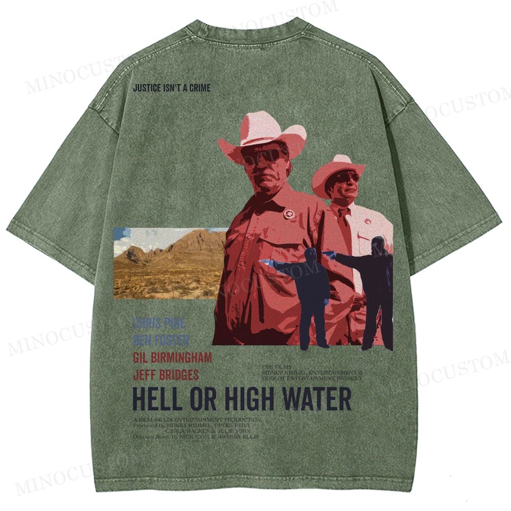 Hell or High Water Neo-Western Crime Retro Poster Graphic  Washed T-Shirt 