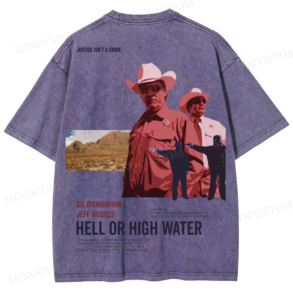 Hell or High Water Neo-Western Crime Retro Poster Graphic  Washed T-Shirt 
