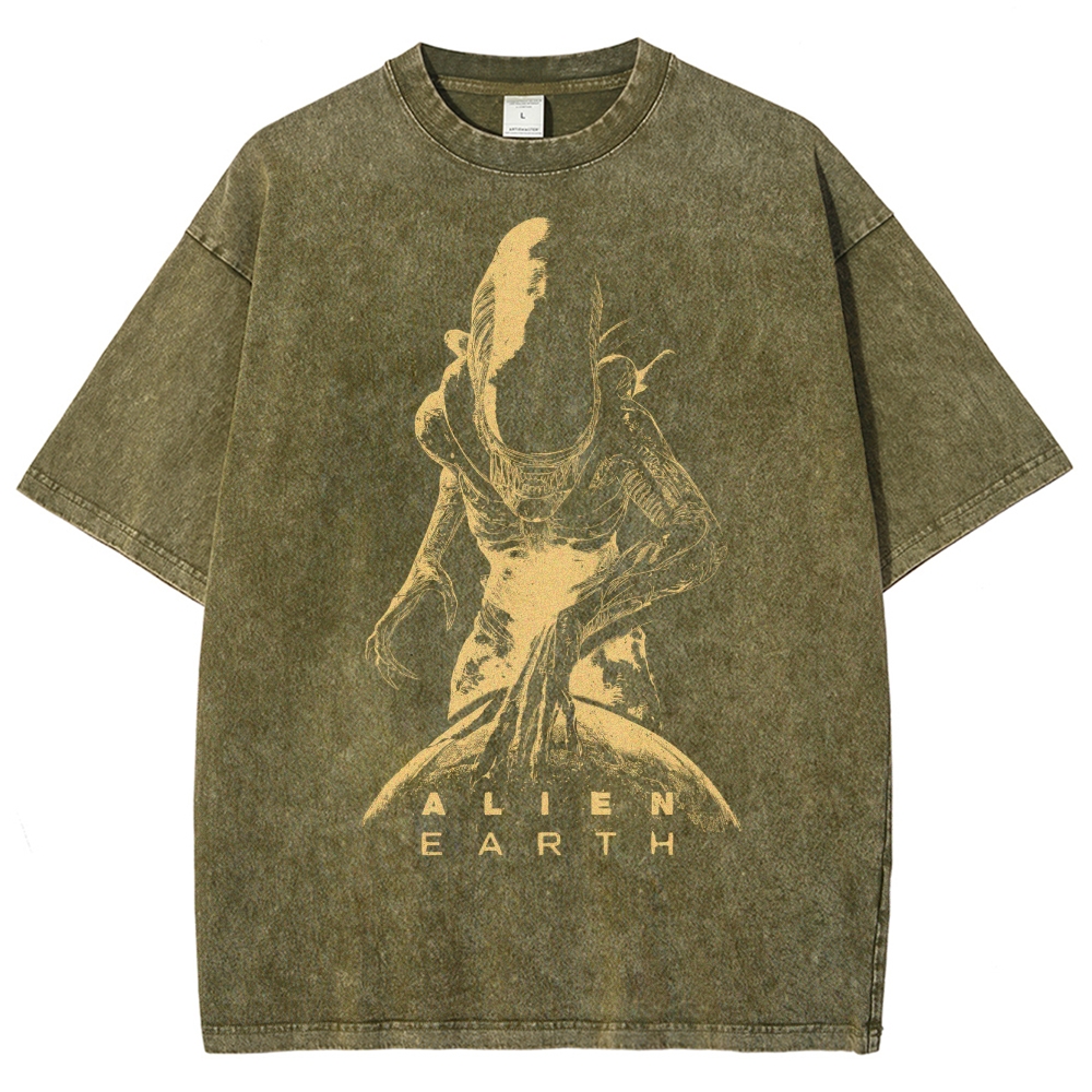Alien Earth Xenomorph Horror Washed T-Shirt