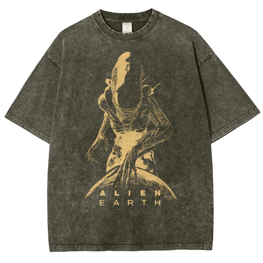 Alien Earth Xenomorph Horror Washed T-Shirt