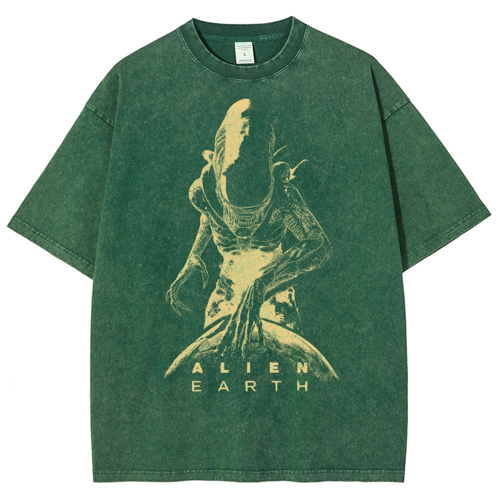 Alien Earth Xenomorph Horror Washed T-Shirt