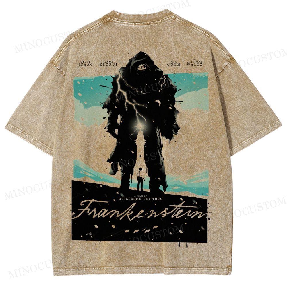 Frankenstein (Guillermo del Toro’s Version) Gothic Horror Retro Art Graphic Washed T-Shirt