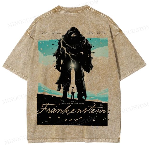 Frankenstein (Guillermo del Toro’s Version) Gothic Horror Retro Art Graphic Washed T-Shirt