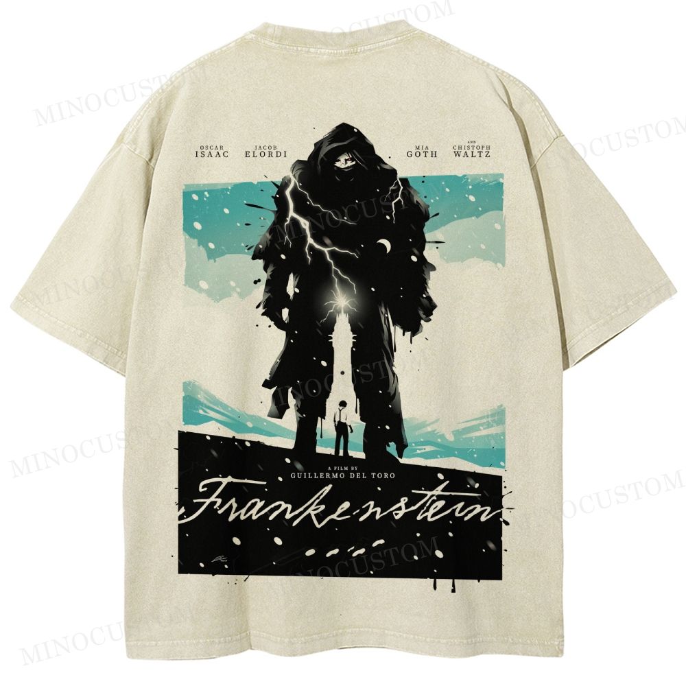 Frankenstein (Guillermo del Toro’s Version) Gothic Horror Retro Art Graphic Washed T-Shirt