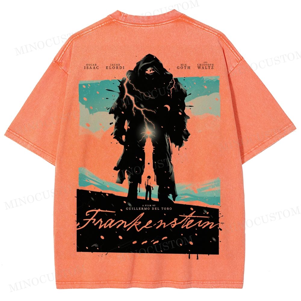 Frankenstein (Guillermo del Toro’s Version) Gothic Horror Retro Art Graphic Washed T-Shirt