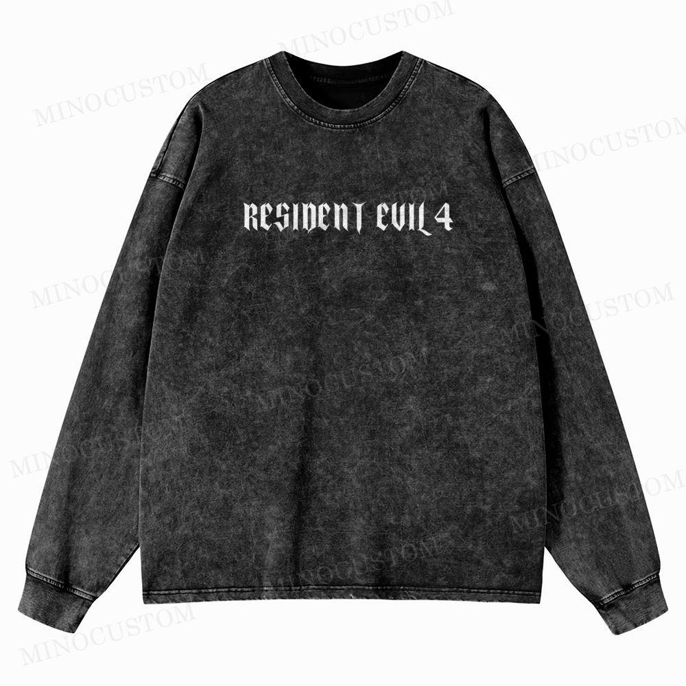 Resident Evil 4 (Remake) Survival Horror Retro Collage Graphic Washed Long-Sleeved T-Shirt
