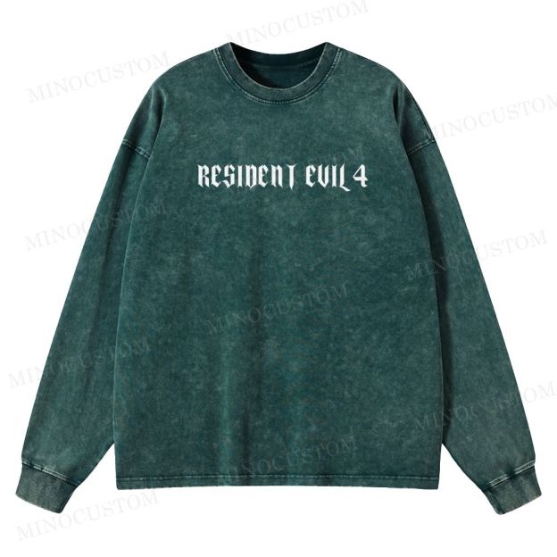 Resident Evil 4 (Remake) Survival Horror Retro Collage Graphic Washed Long-Sleeved T-Shirt