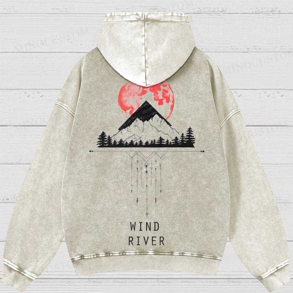 Wind River Crime Thriller Retro Landscape Graphic Washed Hoodies
