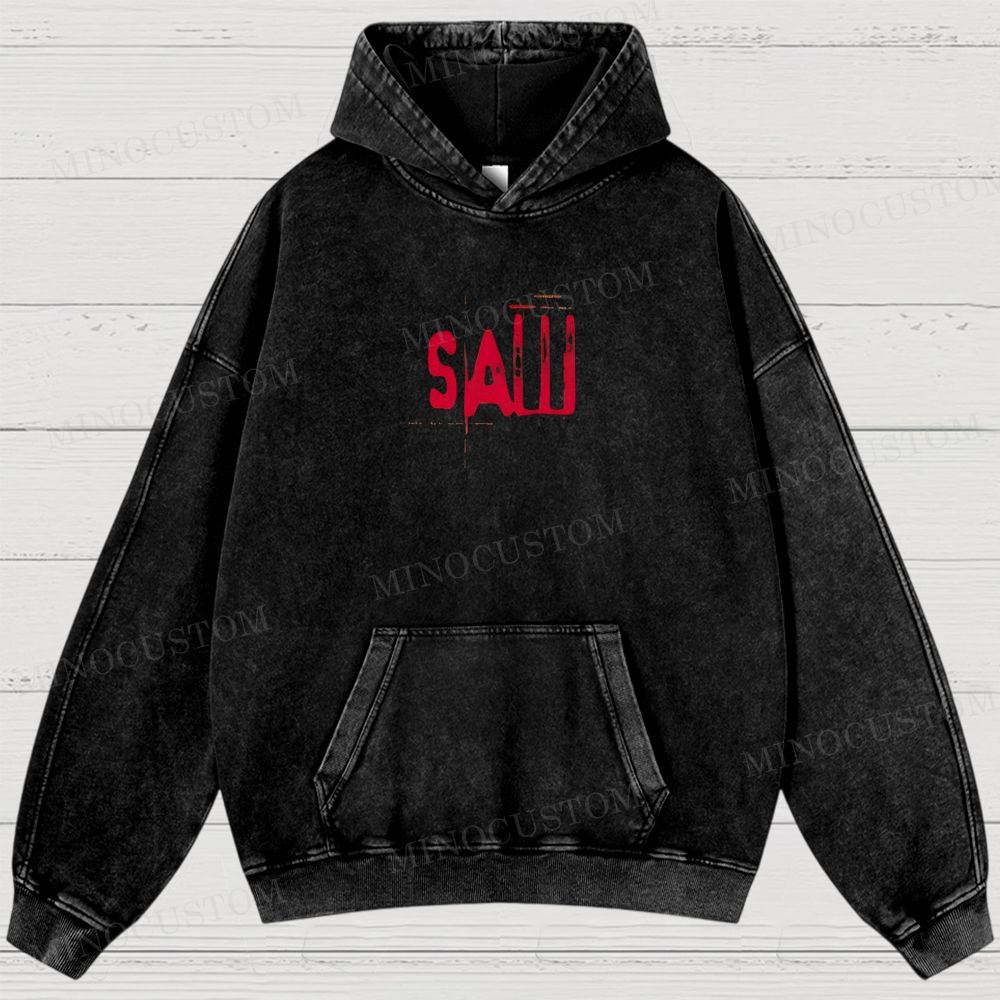 Saw Torture Horror Retro Poster Graphic Washed Hoodies