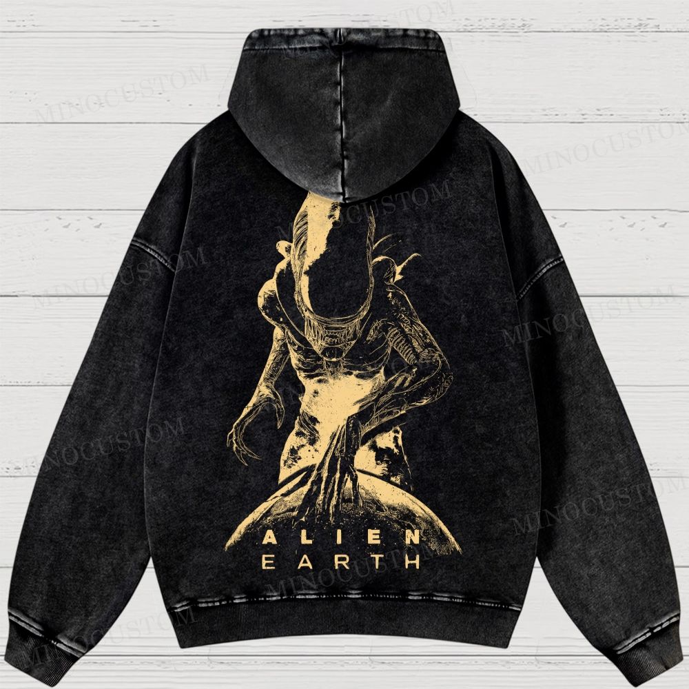 Alien Earth Xenomorph Horror Washed Hoodies 