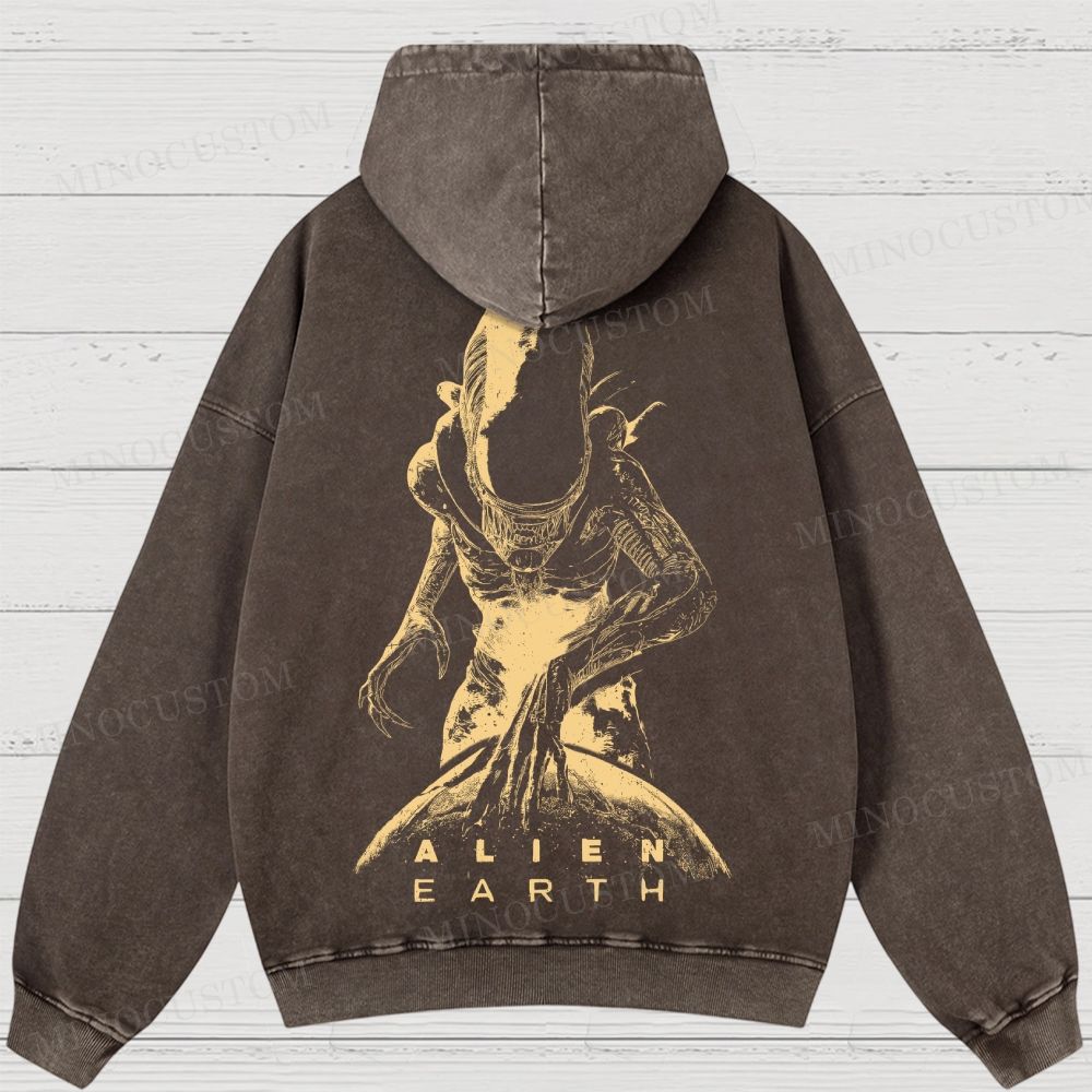 Alien Earth Xenomorph Horror Washed Hoodies 