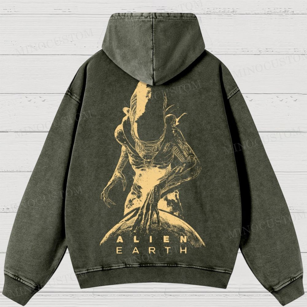 Alien Earth Xenomorph Horror Washed Hoodies 