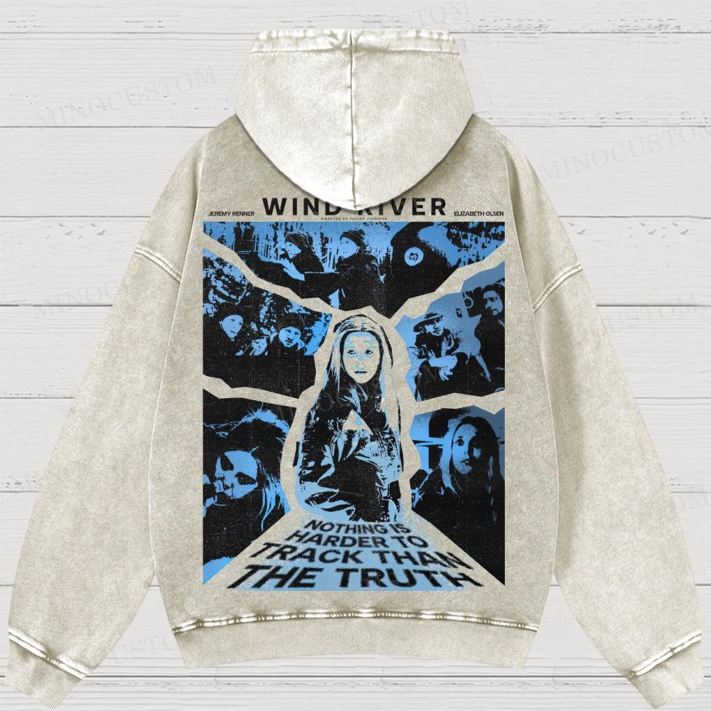 Wind River Crime Thriller Retro Collage Graphic Washed Hoodies