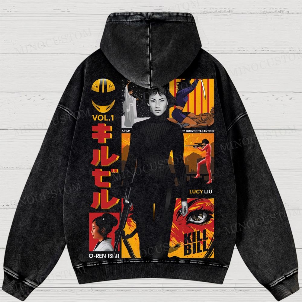 Kill Bill: Vol. 1 Martial Arts Action Collage Graphic Washed Hoodies