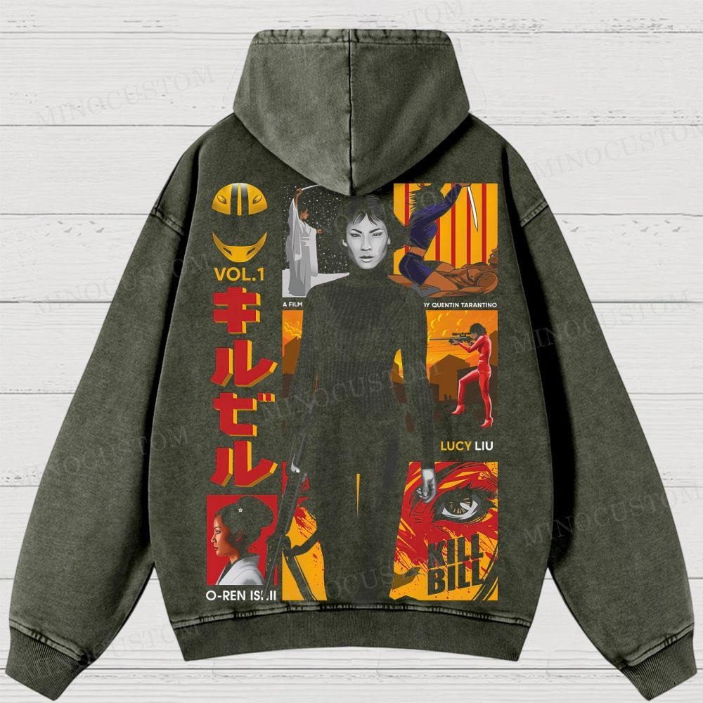 Kill Bill: Vol. 1 Martial Arts Action Collage Graphic Washed Hoodies