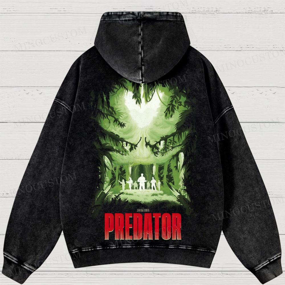 Predator Sci-Fi Action Jungle Poster Graphic Washed Hoodies