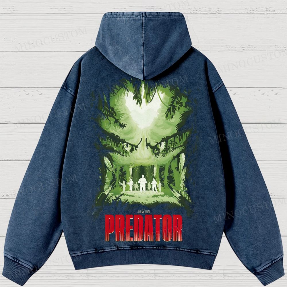 Predator Sci-Fi Action Jungle Poster Graphic Washed Hoodies