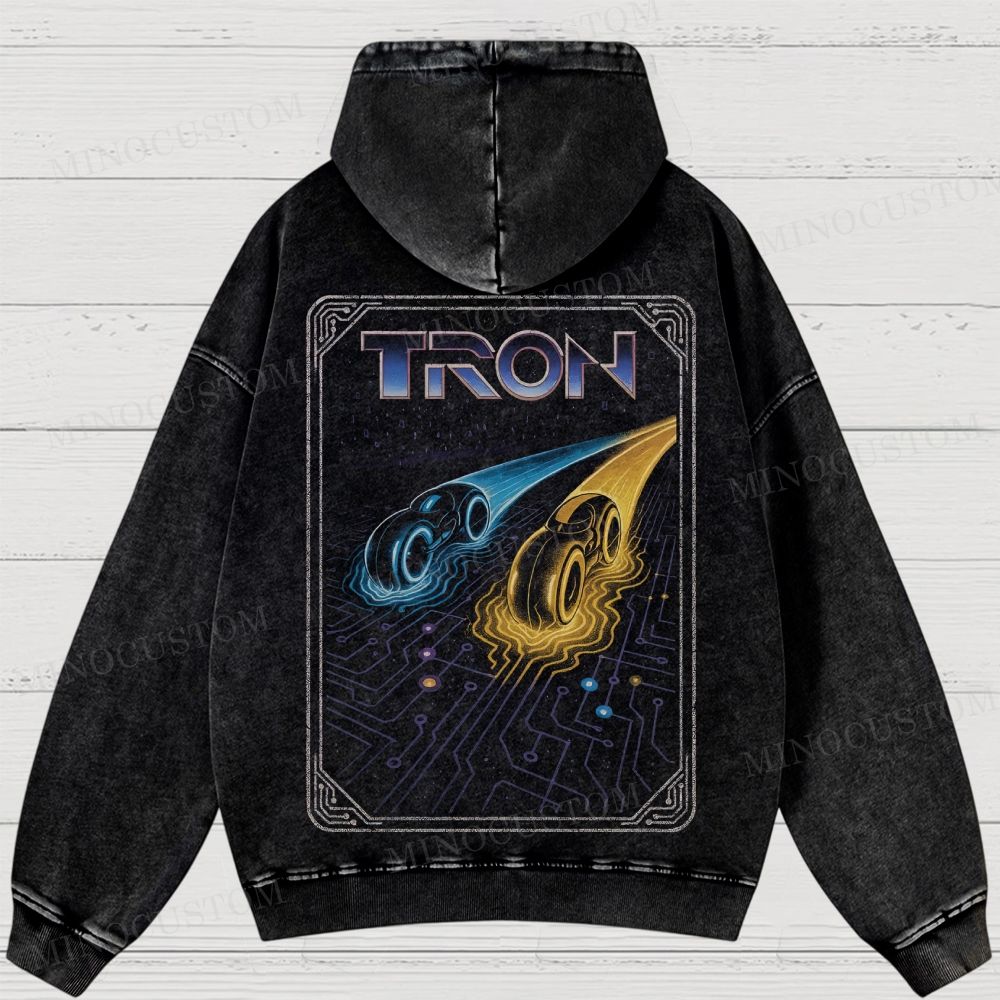 TRON Sci-Fi Action Retro Poster Graphic Washed Hoodies