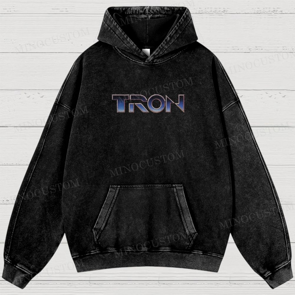 TRON Sci-Fi Action Retro Poster Graphic Washed Hoodies