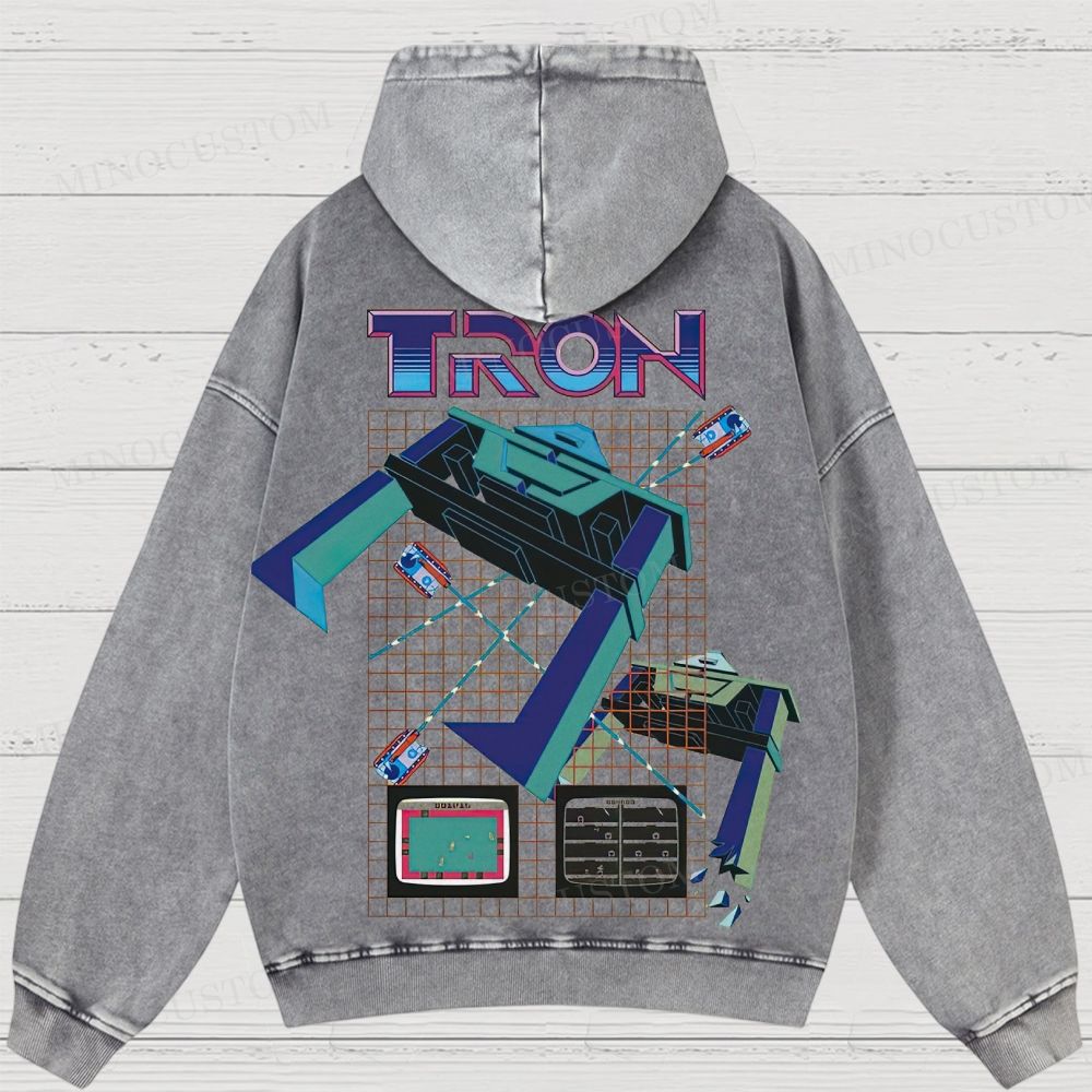 TRON Retro Sci-Fi Gaming Graphic Washed Hoodies
