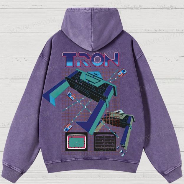 TRON Retro Sci-Fi Gaming Graphic Washed Hoodies