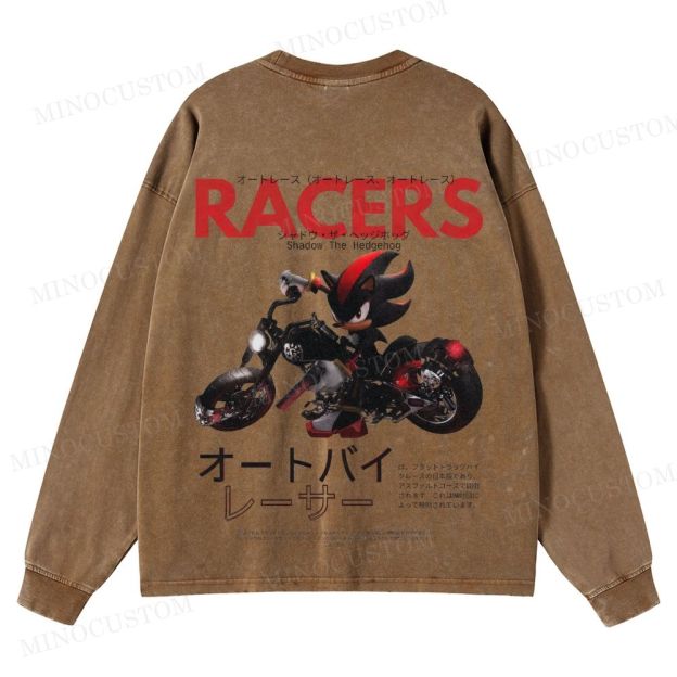 Shadow the Hedgehog Racers Gaming Graphic Washed Long-Sleeved T-Shirt