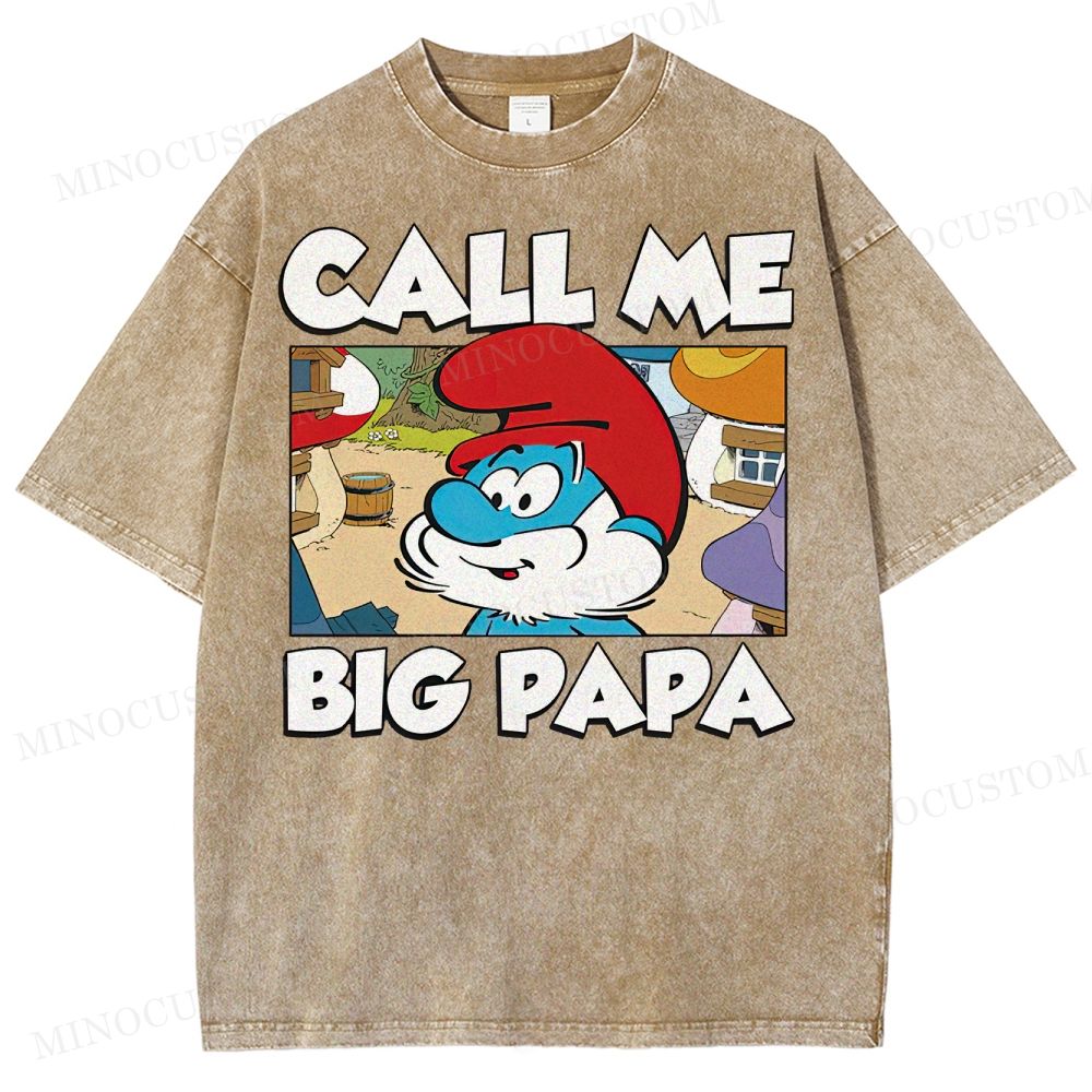 Call Me Big Papa Smurfs  Washed T-Shirt 