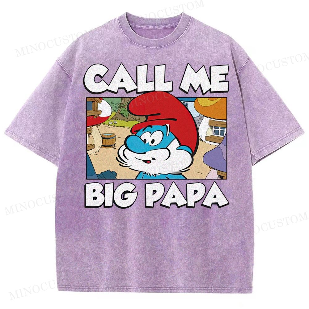 Call Me Big Papa Smurfs  Washed T-Shirt 