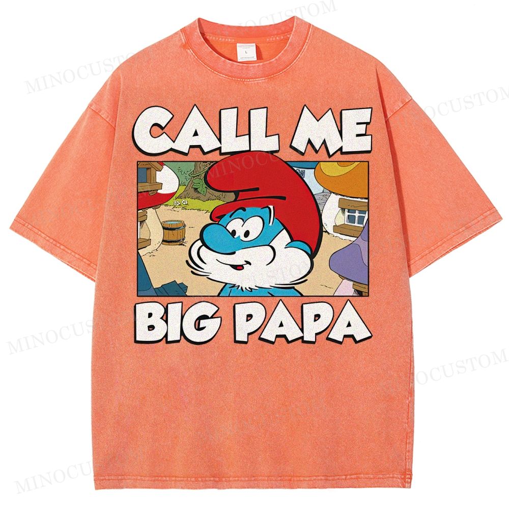Call Me Big Papa Smurfs  Washed T-Shirt 
