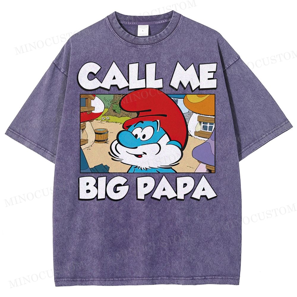 Call Me Big Papa Smurfs  Washed T-Shirt 